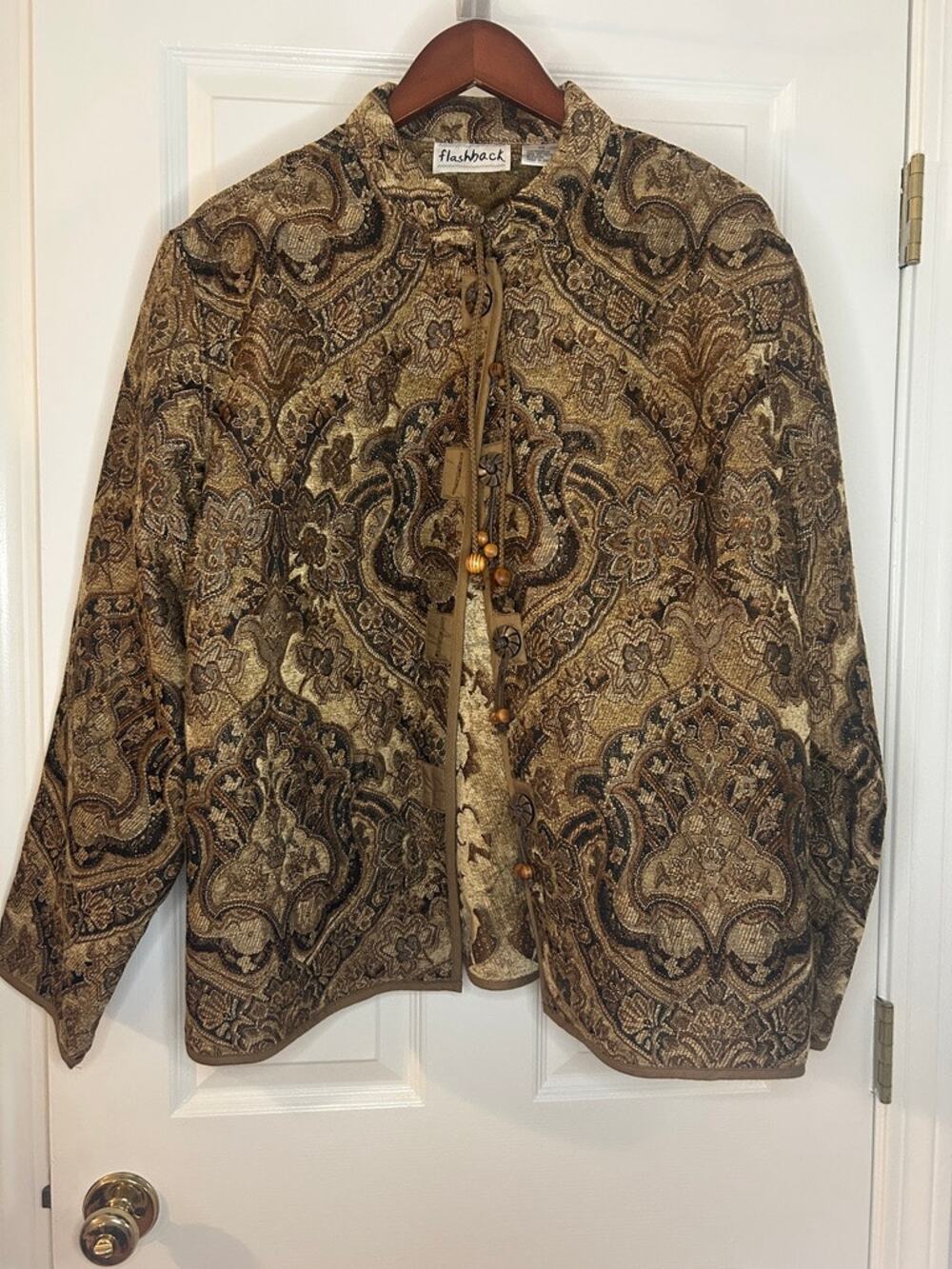 Vintage Flashback Tapestry Jacket Women's 2X Brown Paisley Boho Beaded